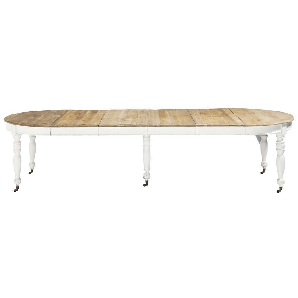 Provence - Table à manger extensible à roulettes en bois recyclé et bois de peuplier 6/14 personnes L125/325