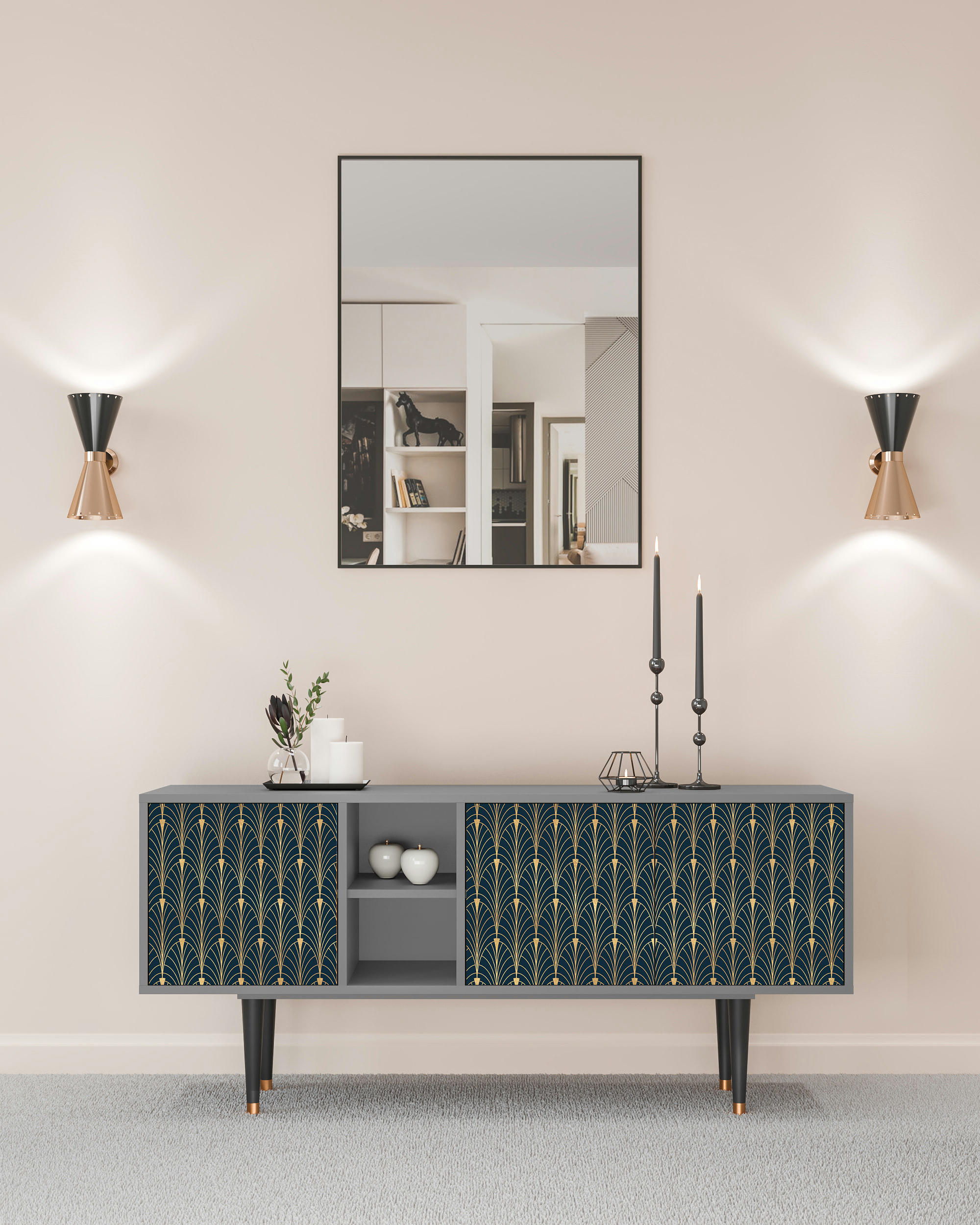 FLOWER OF THE NILE - Meuble TV  bleu et jaune 3 tiroirs L 150 cm