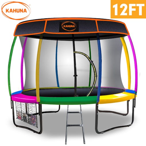 NNEDPE Kahuna Trampoline 12 ft withRoof-Rainbow