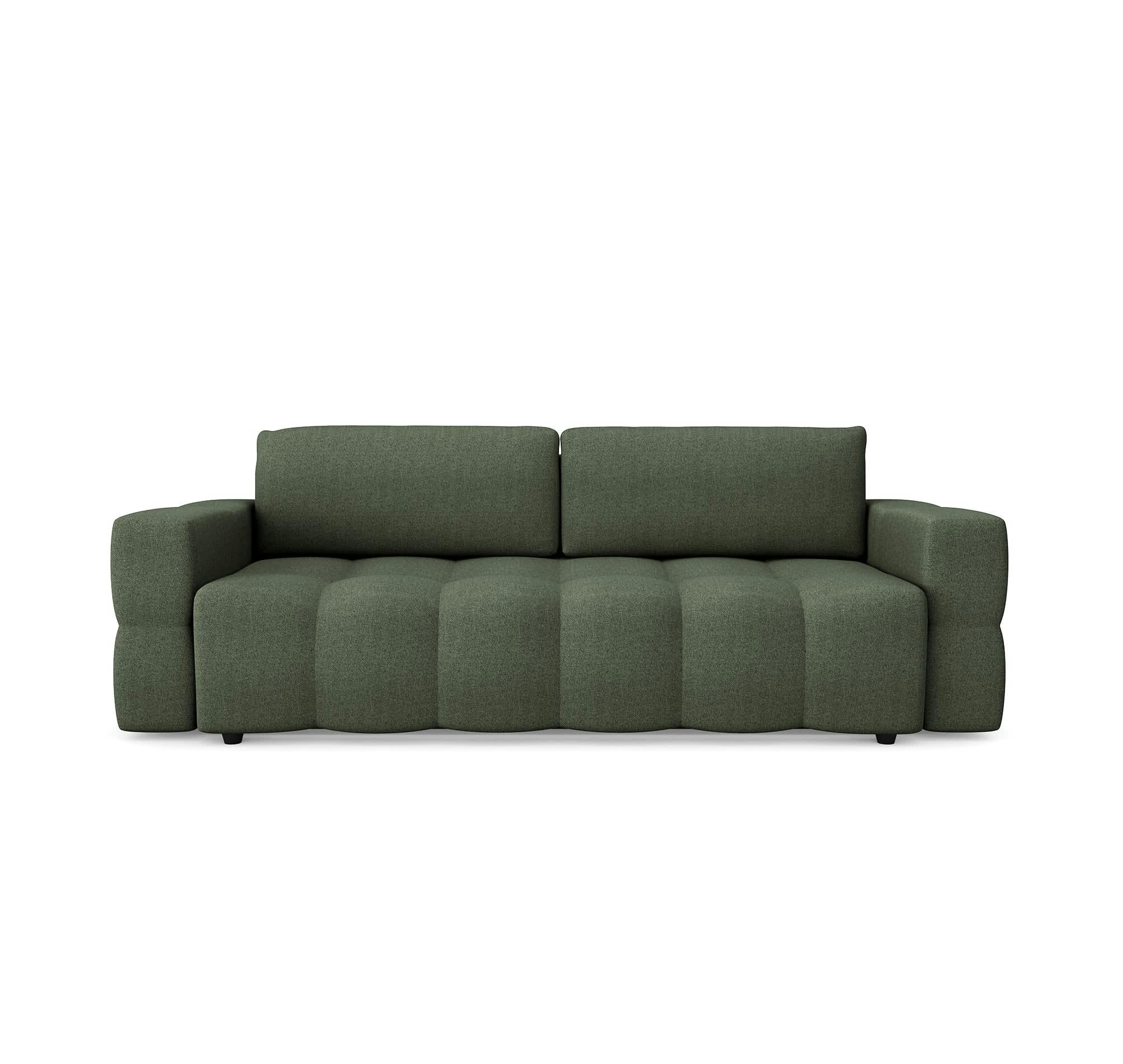 GABRIEL - Canapé 4 places convertible coffre noyer tissu tramé vert olive
