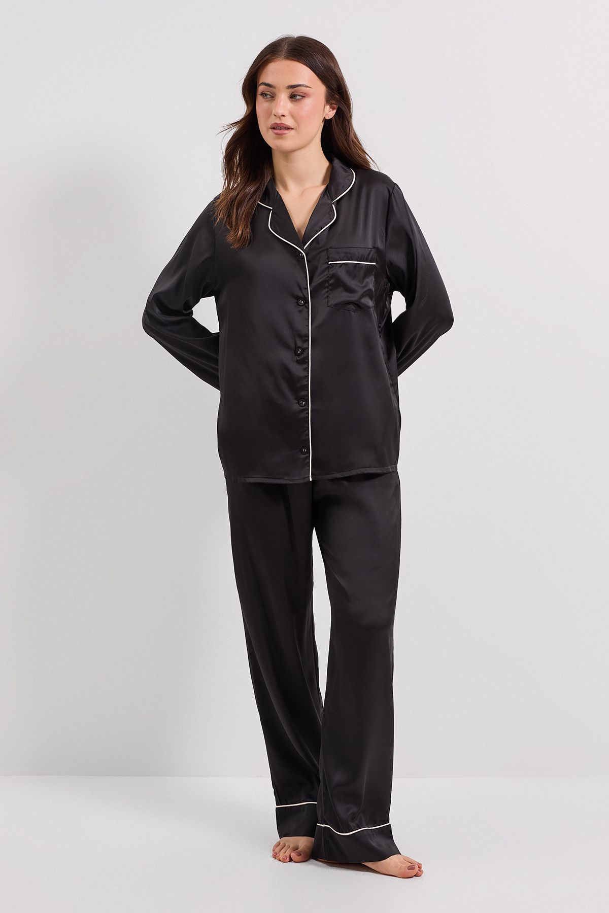 Dorothy Perkins Satin Tipped Edge Long Sleeve Nightwear Set