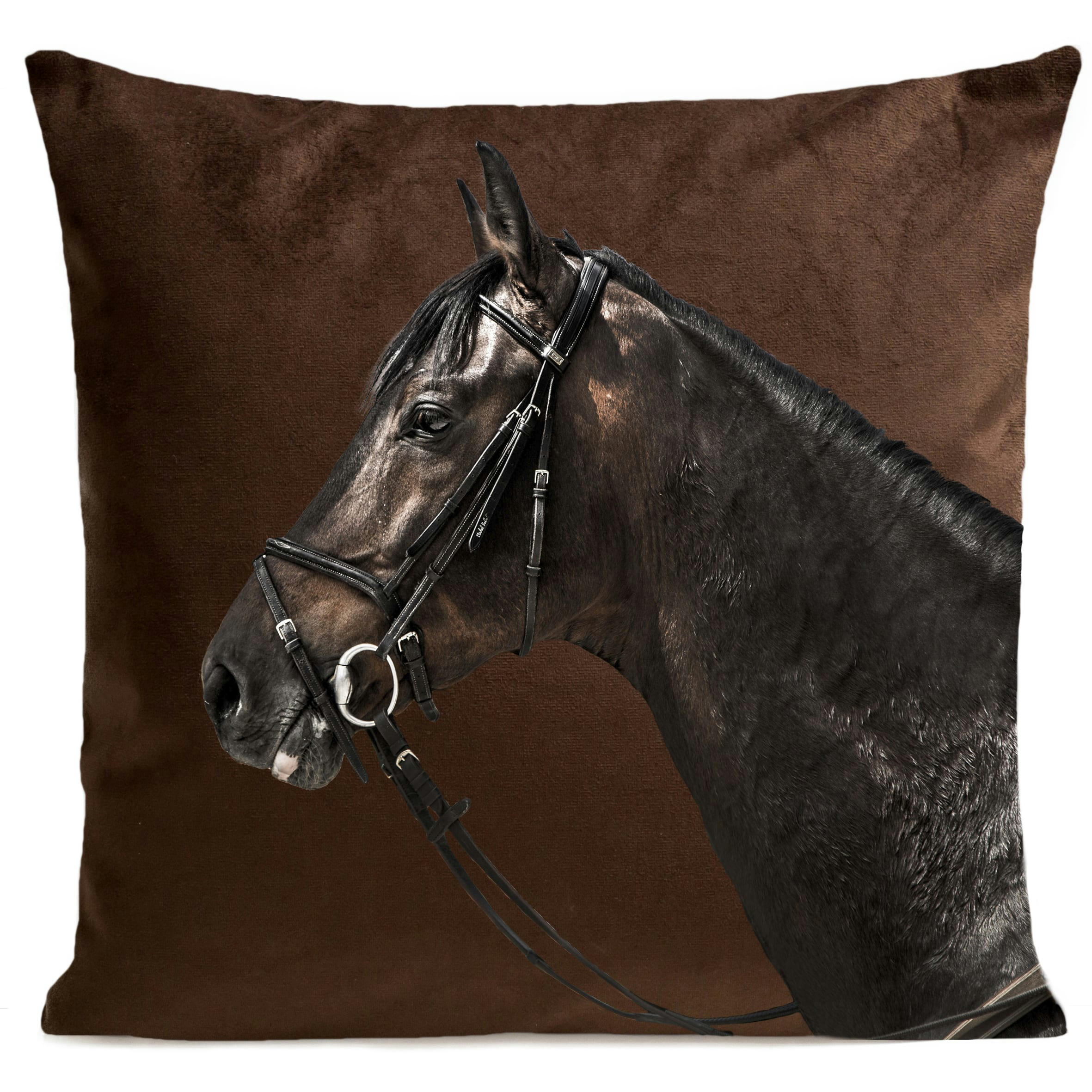 - Coussin animal cheval suédine marron  40x40cm