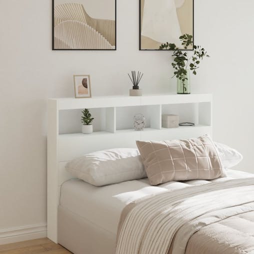 NNEVL Headboard Cabinet with LED White 140x17x102 cm