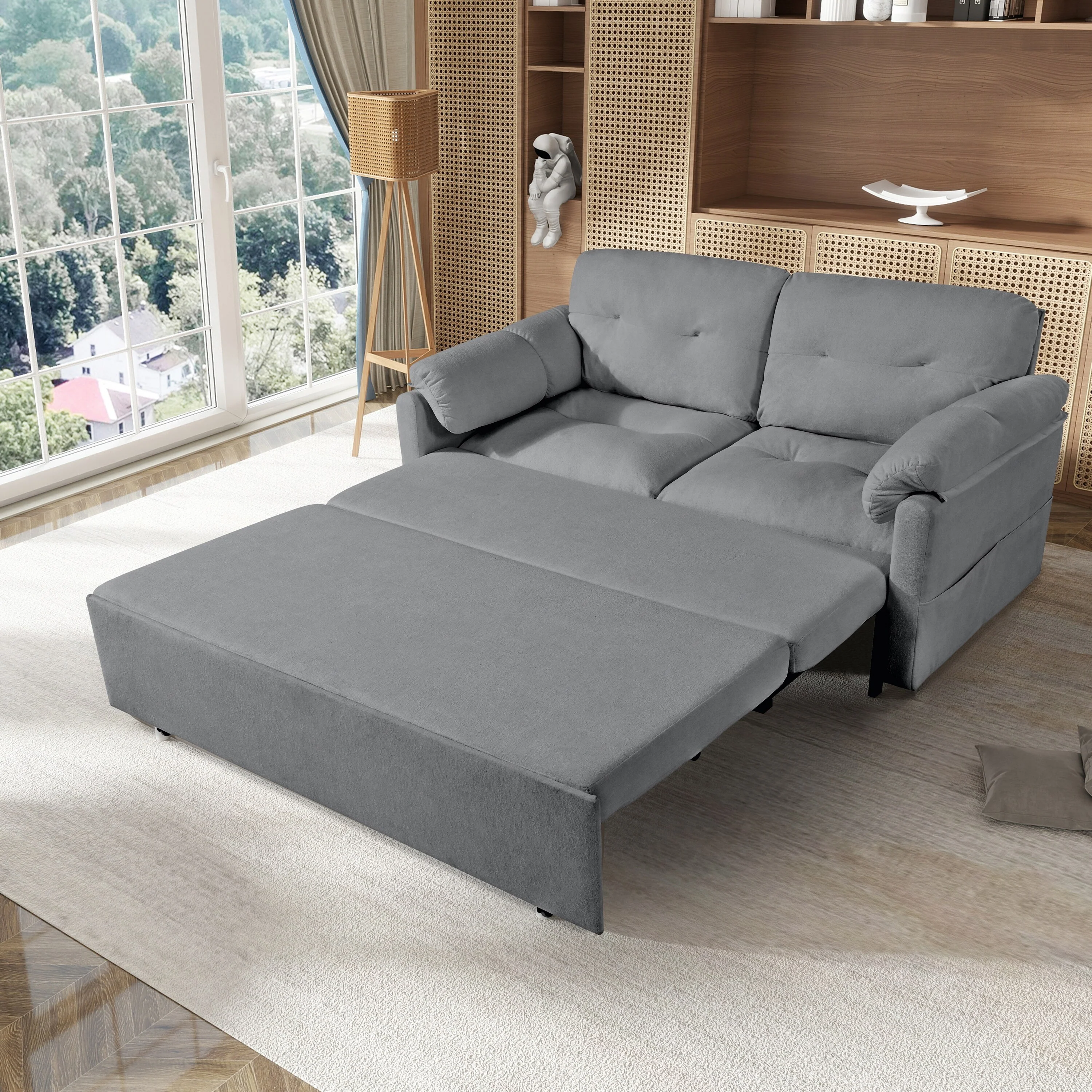 71.65 Chenille 3-in-1 Convertible Sleeper Sofa Bed with Storage Pocket