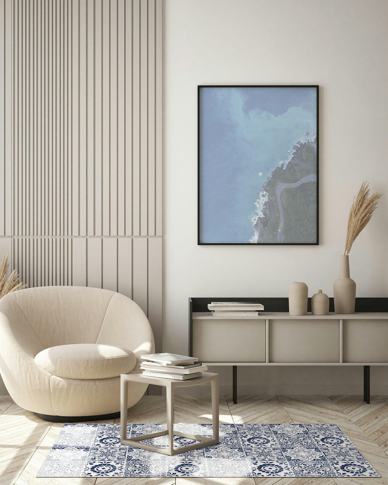 ALFOMBRAS AZULEJOS - Tapis vinyle carreaux ciments grenade bleu 140x200cm