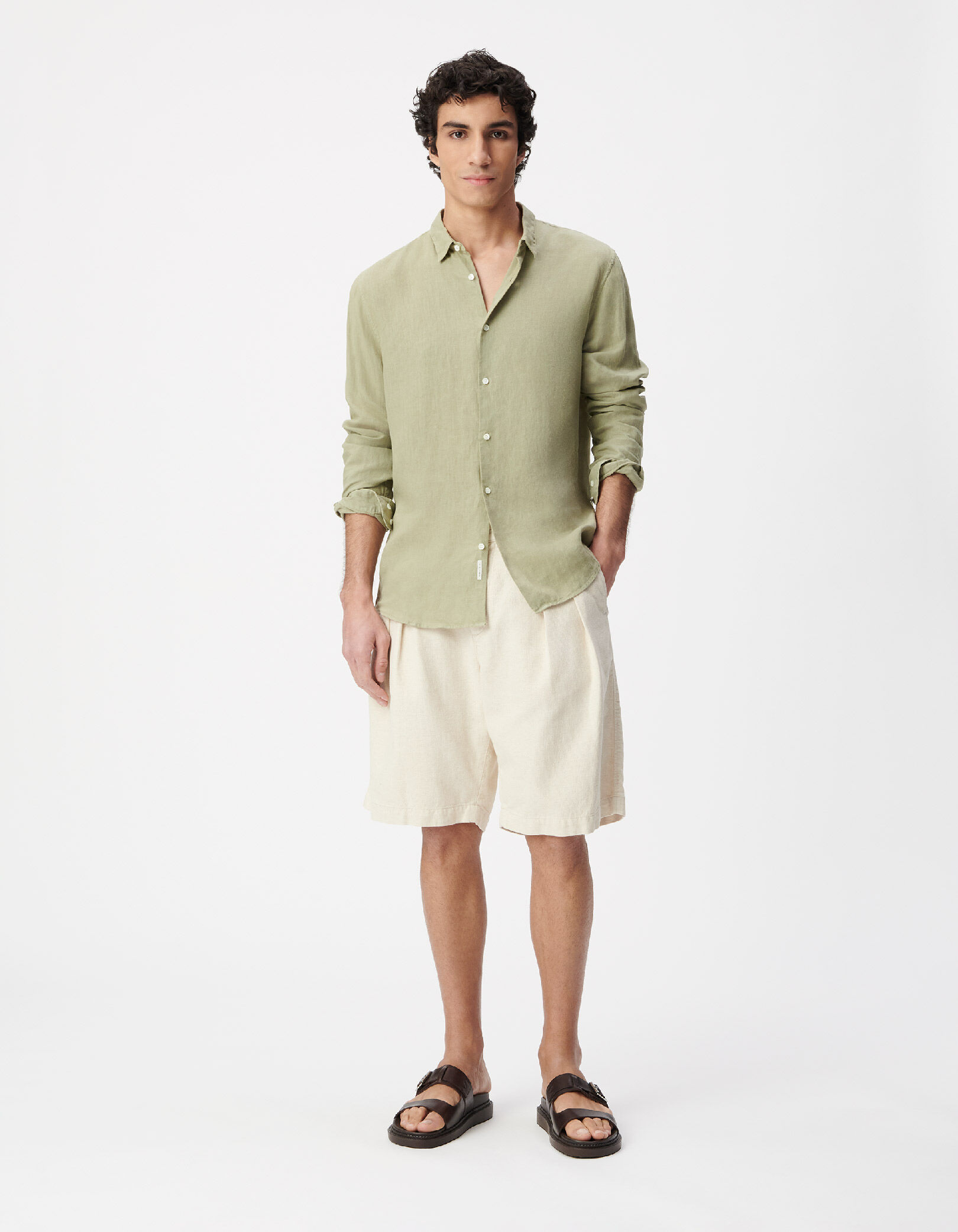 Chemise slim verte 100% lin Homme