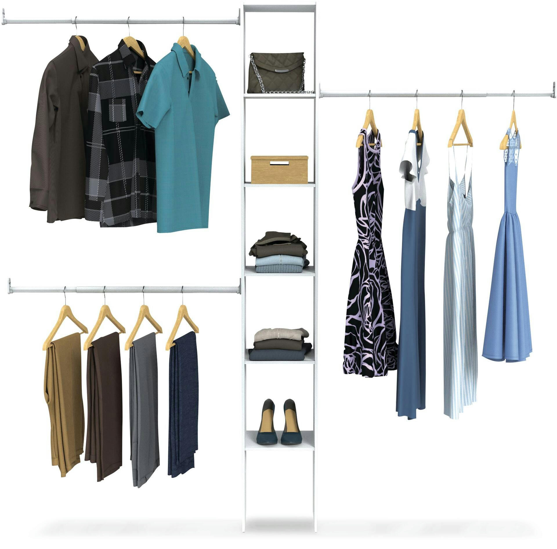 ClosetMaid Expandable Closet Organizer Kit with 3-Closet Rod, White, 12-in