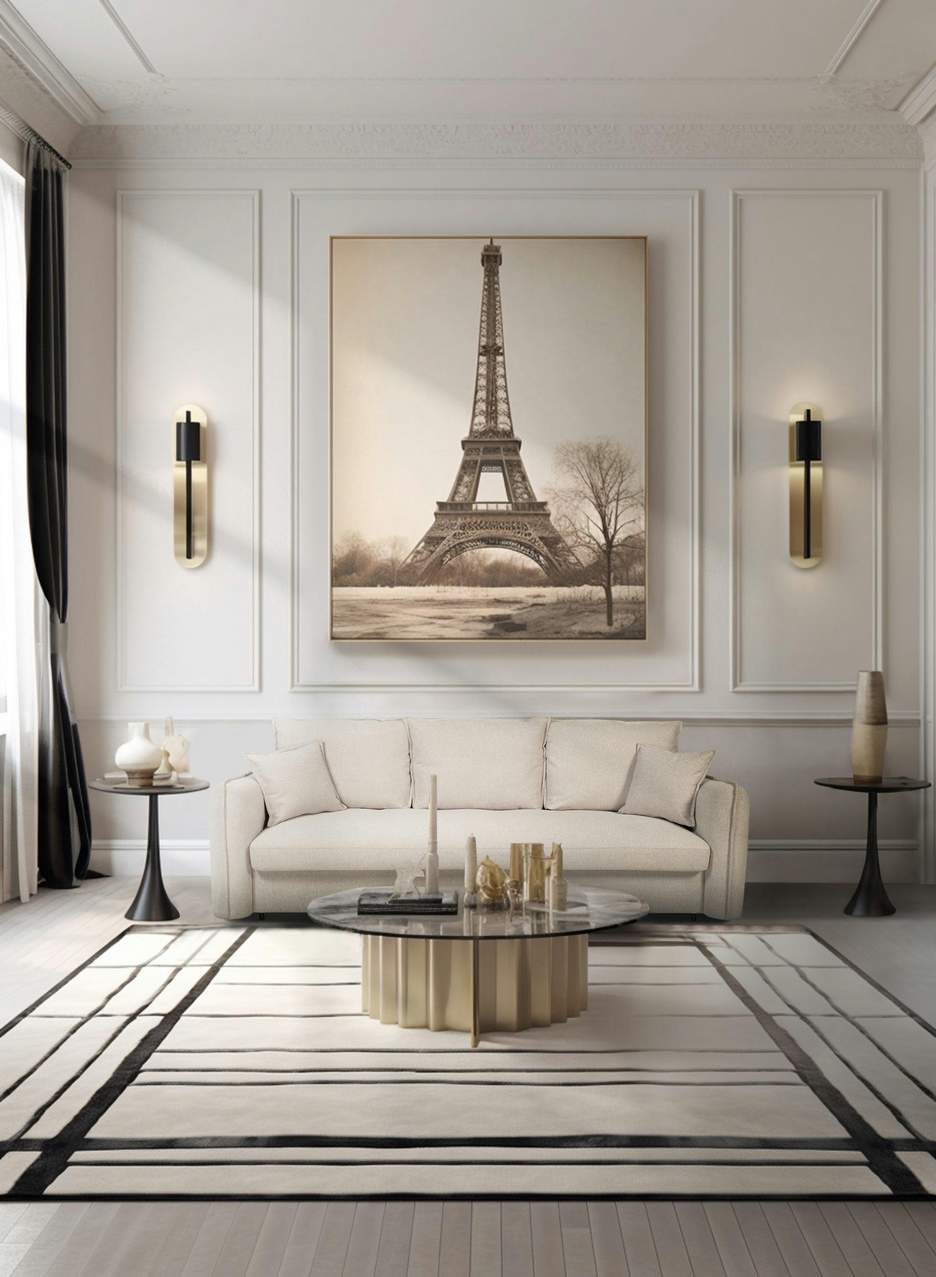 GRENACHE - Canapé droit convertible 3 places en tissu écru