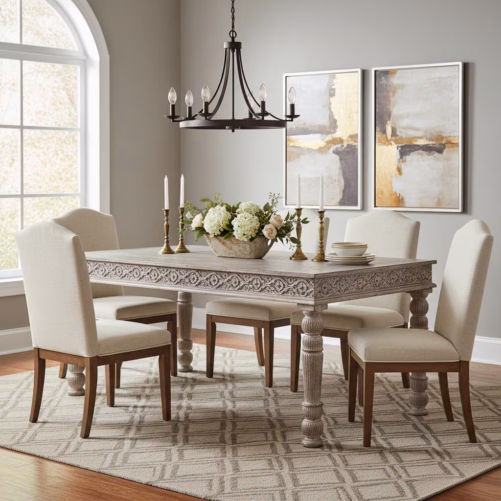 Rustic 6 Seater White Wood Dining Table | 72