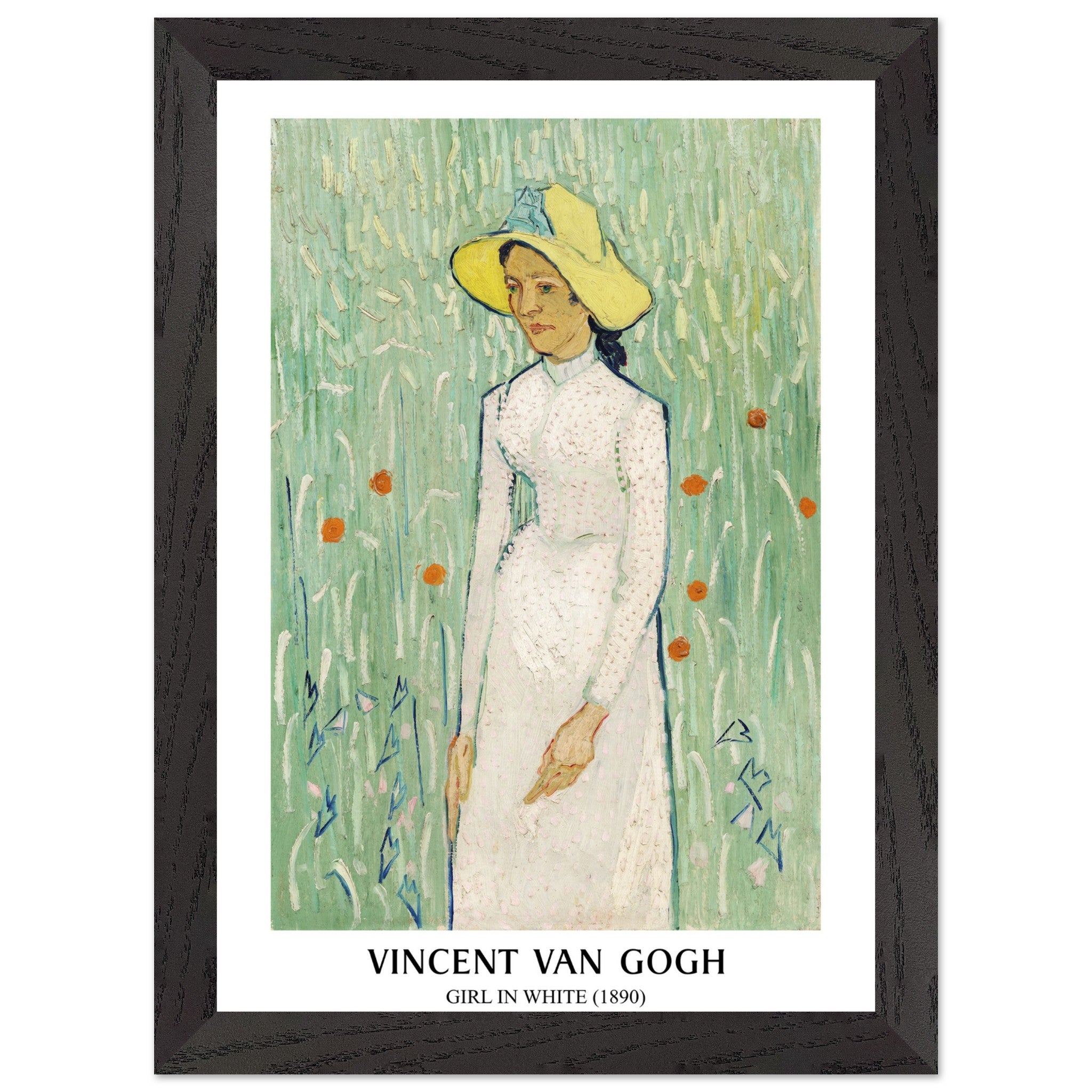Artfulprints Poster met Lijst Vincent van Gogh - Girl in white  - A4 21x29.7 cm - Groen