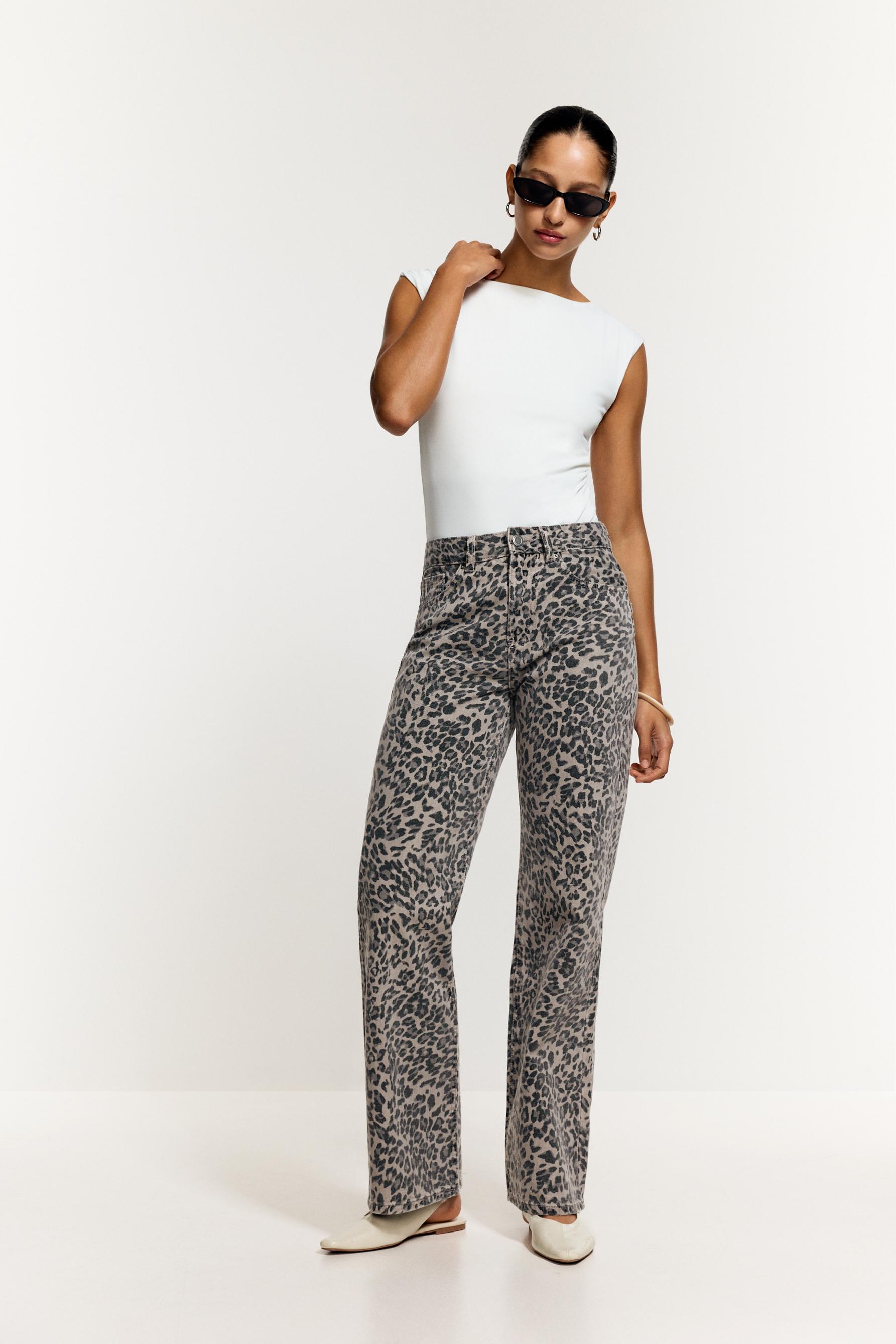 Jeans slim wide animal print