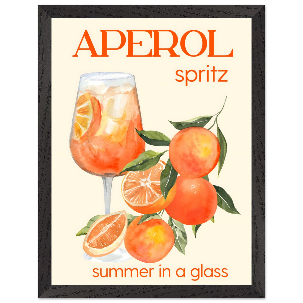 Artfulprints Poster met Lijst Aperol Spritz - Summer in a glass  - 30x40 cm - Oranje