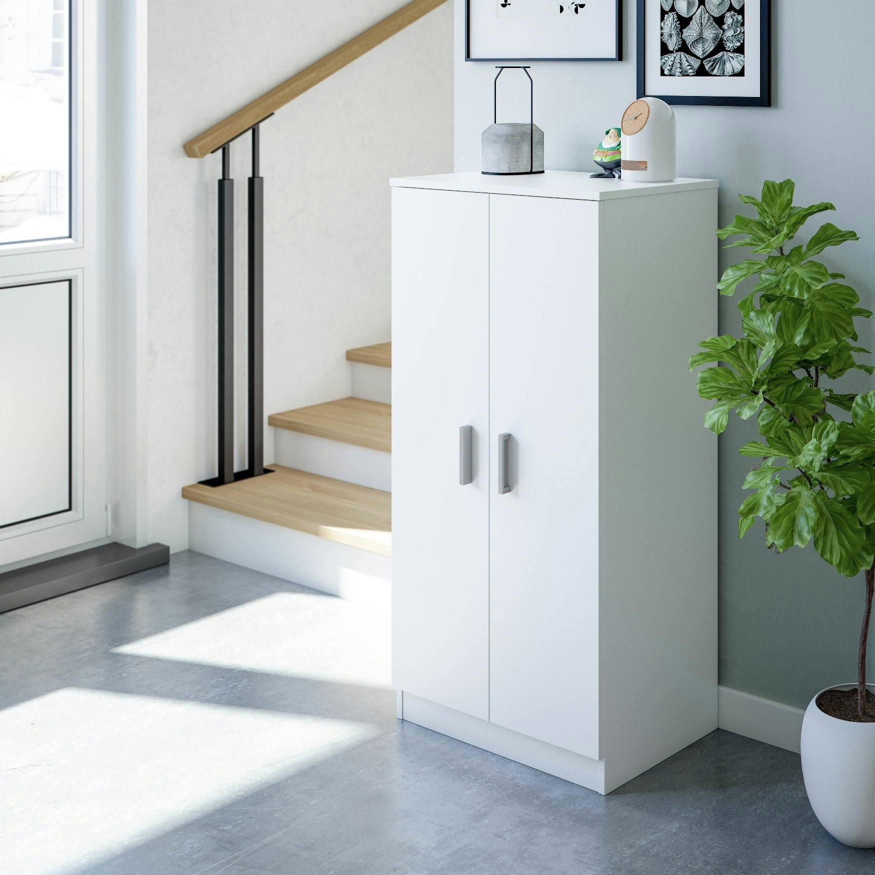 CORONA - Armoire polyvalente à 2 portes effet bois blanc