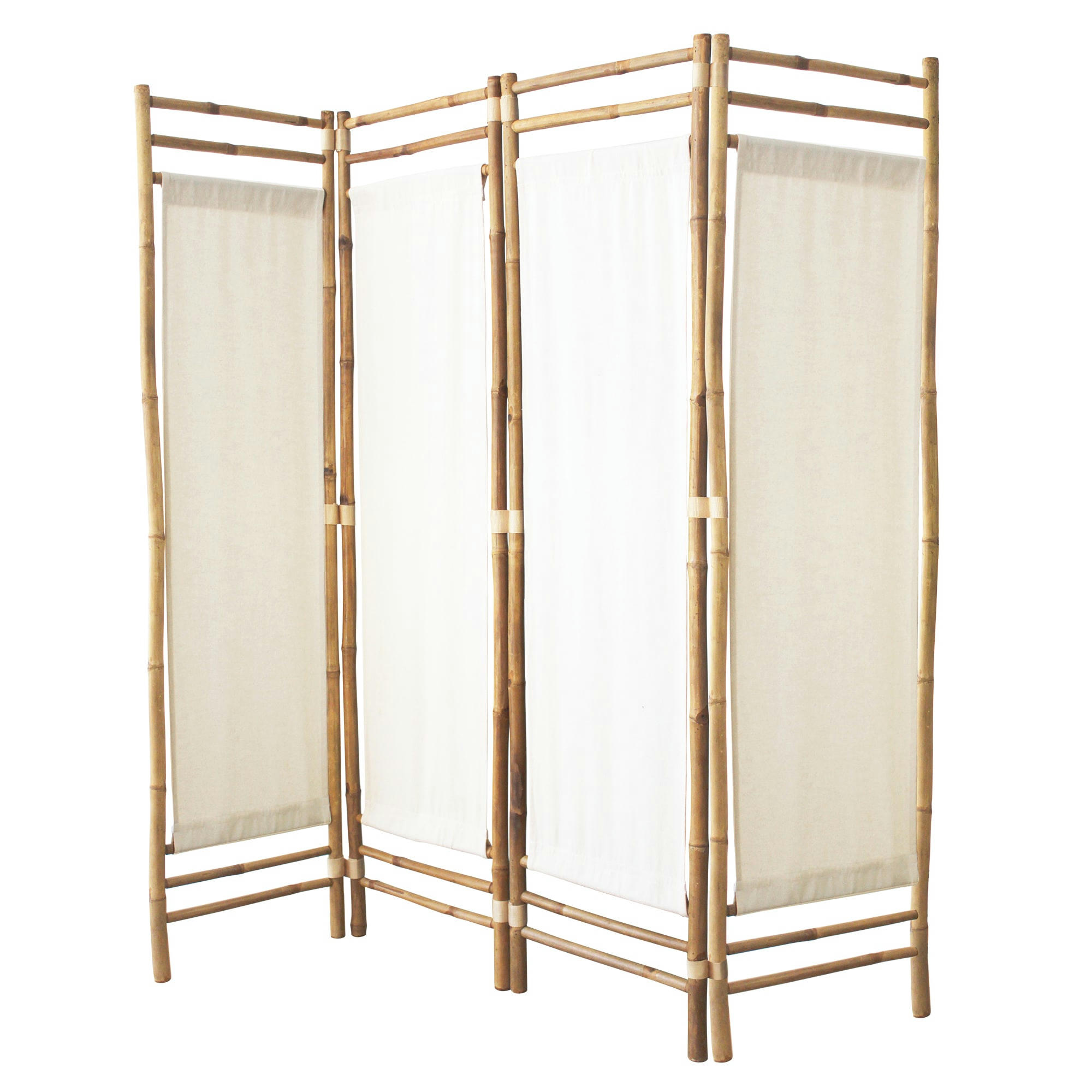 - Paravent en polycoton et bambou blanc 160x160cm