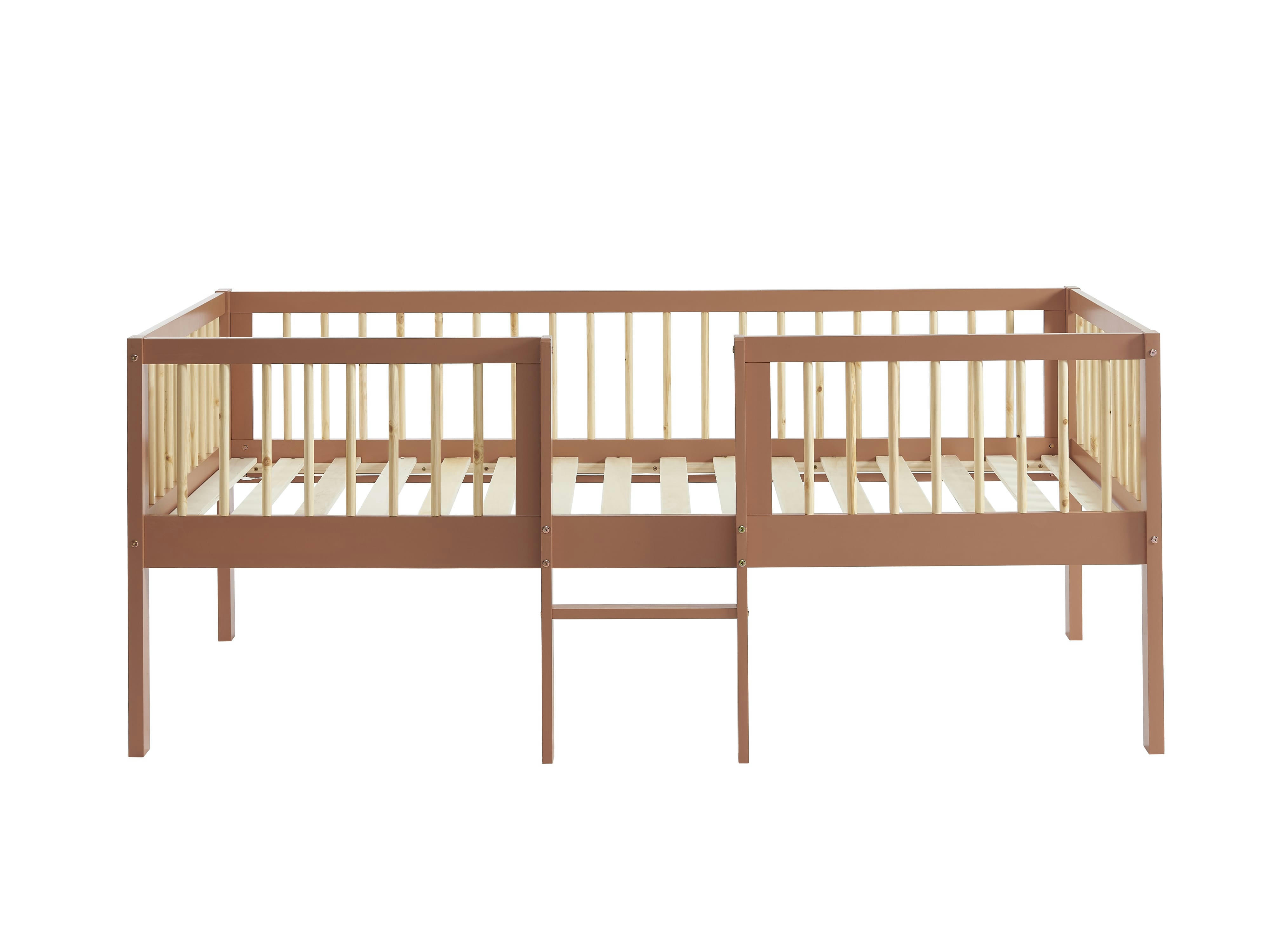 LOU - Lit enfant surélevé  pin massif terracotta 90x190