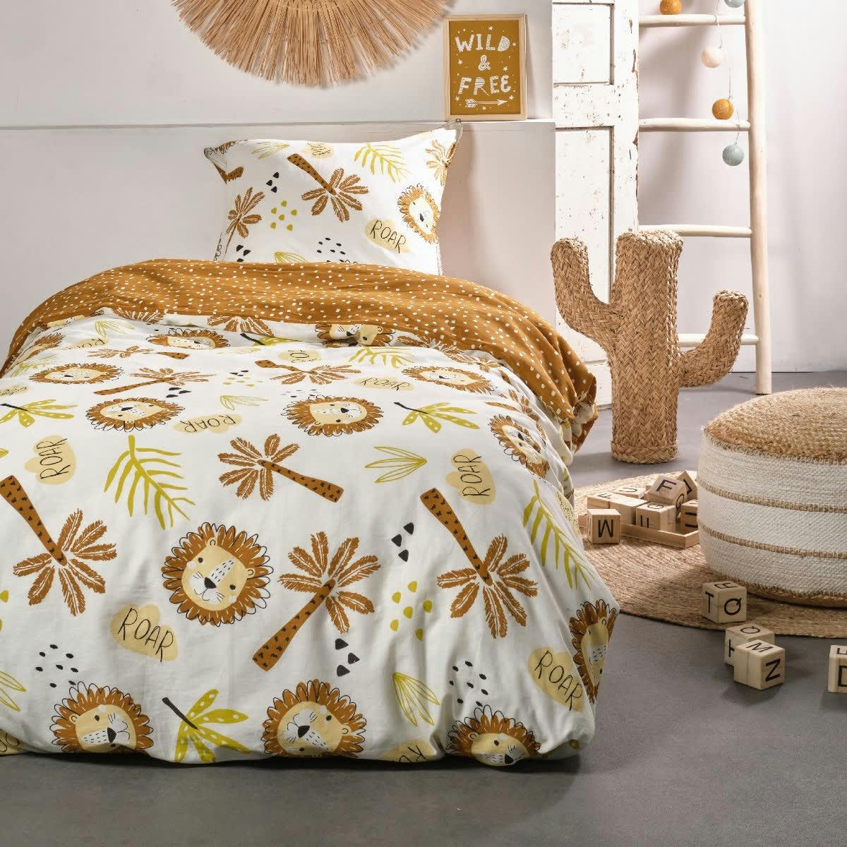 HAPPY FRESH - Parure de lit imprimé en coton orange 140x200