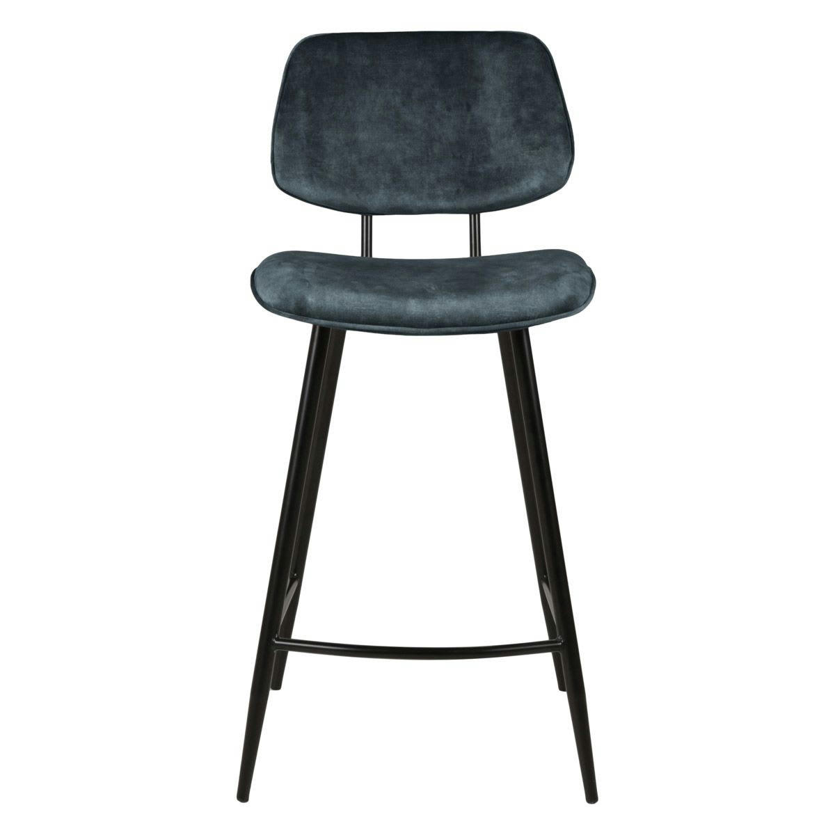 LIZZY - Chaise plan de travail velours gris bleu pieds métal noir h68 cm