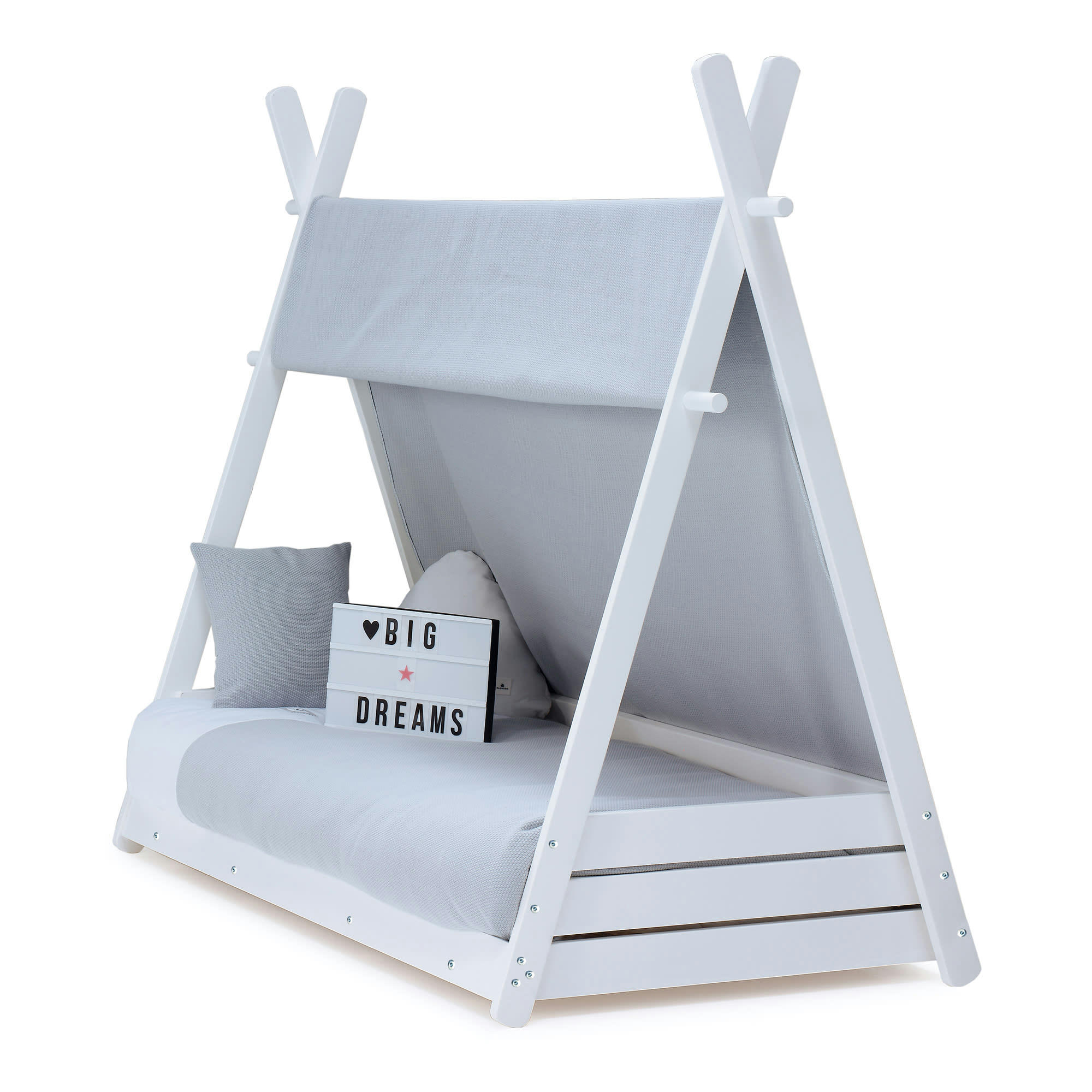 HOMY - Lit bébé Montessori en 70x140 cm avec textile en gris