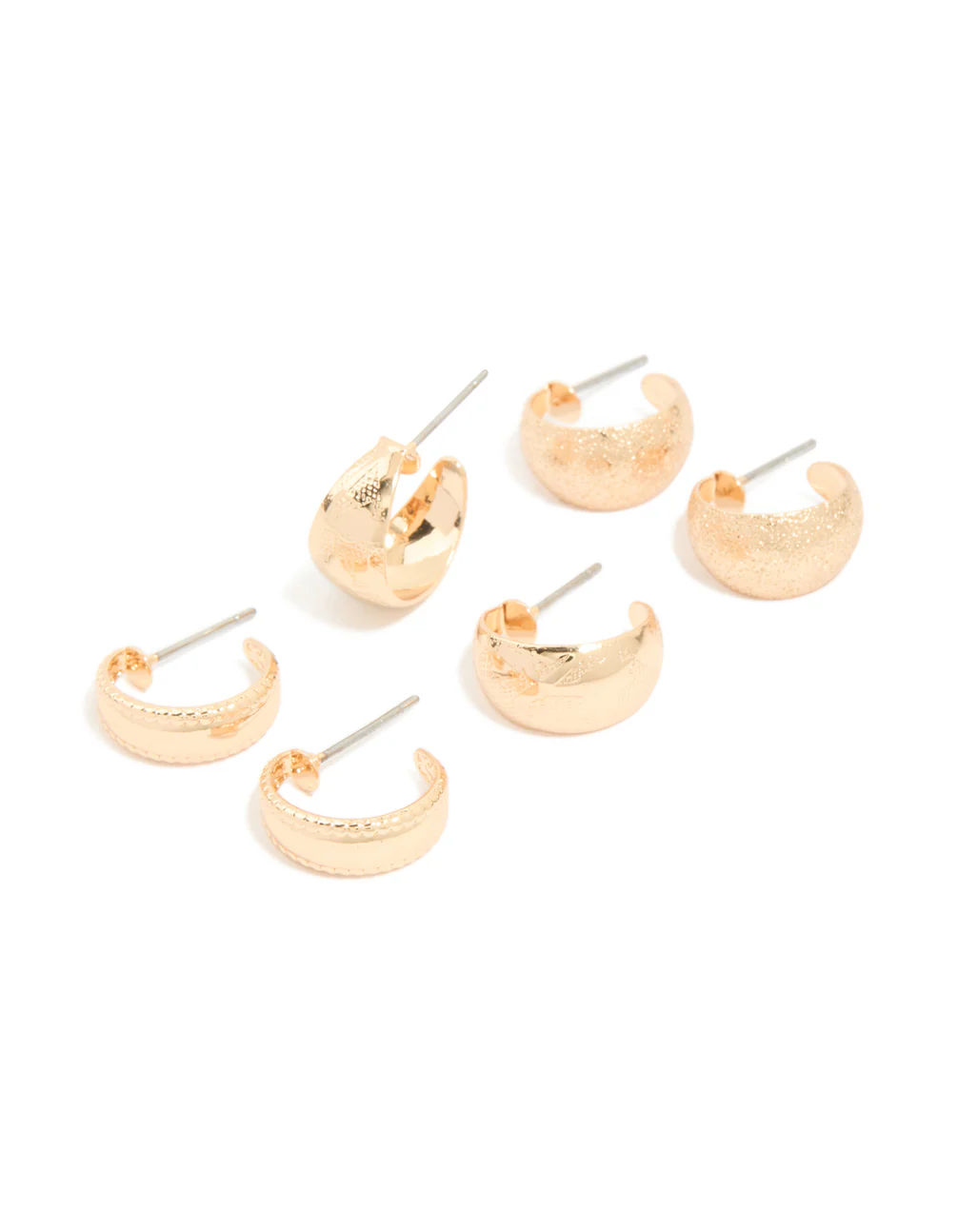 Gold Textured Mixed Hoop Earrings 3-Pack