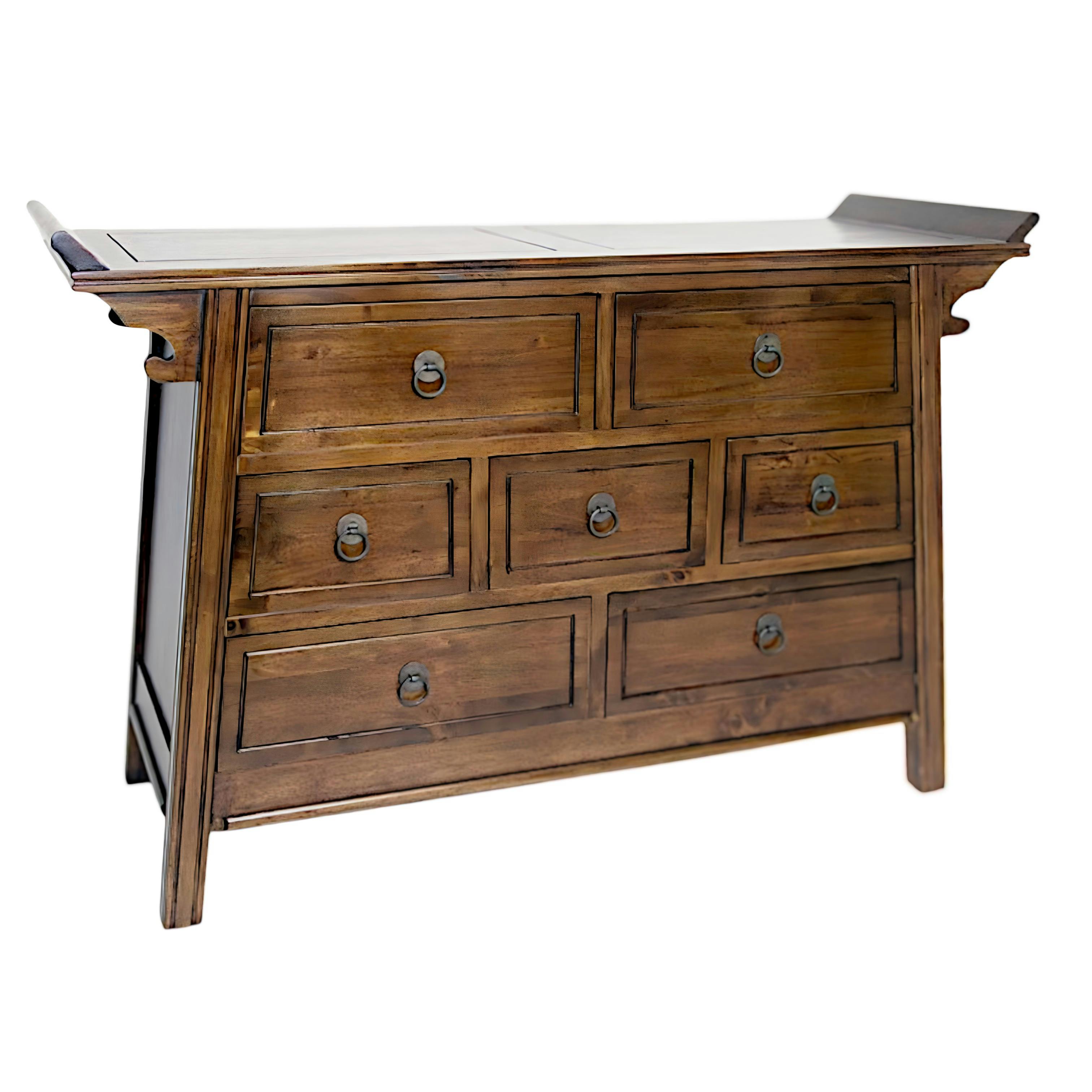 Commode / Buffet Chinois Hévéa 7 tiroirs 120x45x79cm MAORI