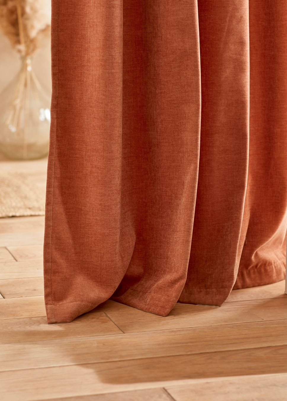 RIDEAU EN VELOURS CHENILLE UNI TERRACOTTA