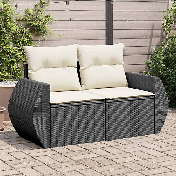 Canapé de jardin avec coussins 2 places noir résine tressée vidaXL