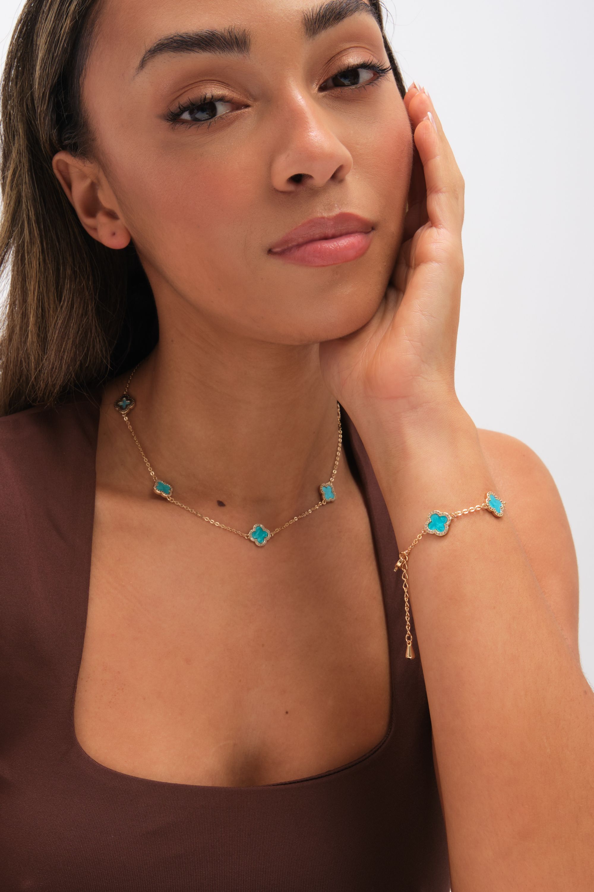 Jon Richard Gold Plated Turquoise Clover Station Bracelet