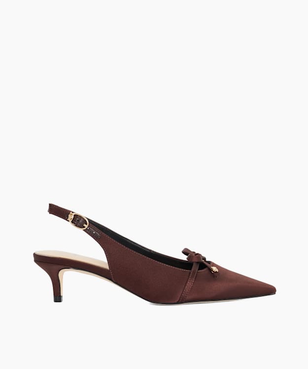 Cassie Chocolate - Satin Slingback Court Shoes
