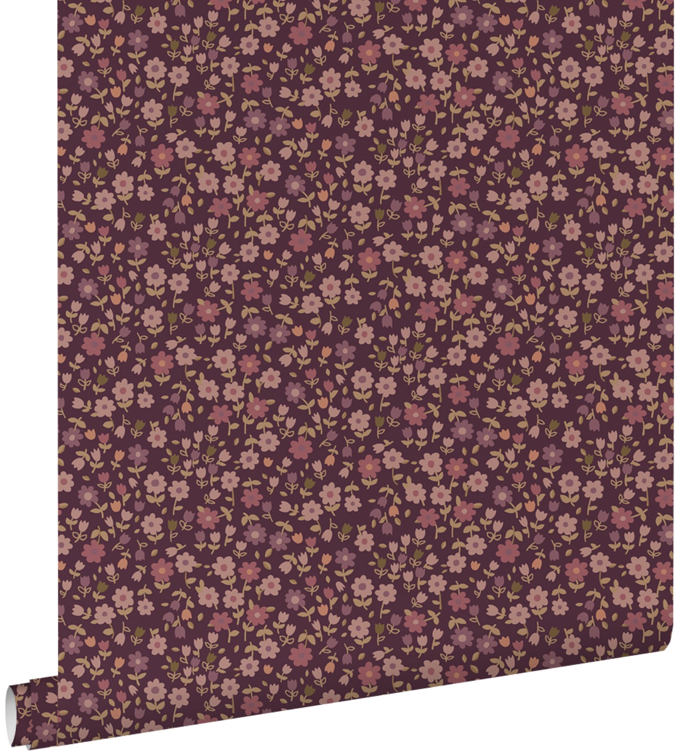 ESTAhome behang bloemetjes aubergine paars - 50 x 900 cm - 131636