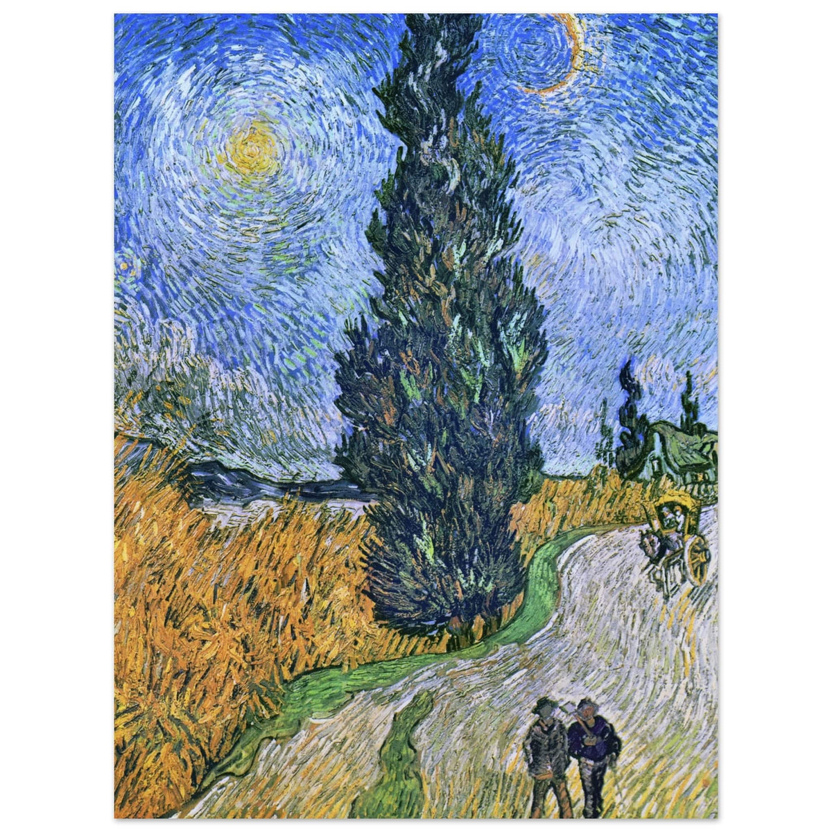 Artfulprints Poster Vincent van Gogh - Landweg in de Provence bij nacht  - 30x40 cm - Blauw