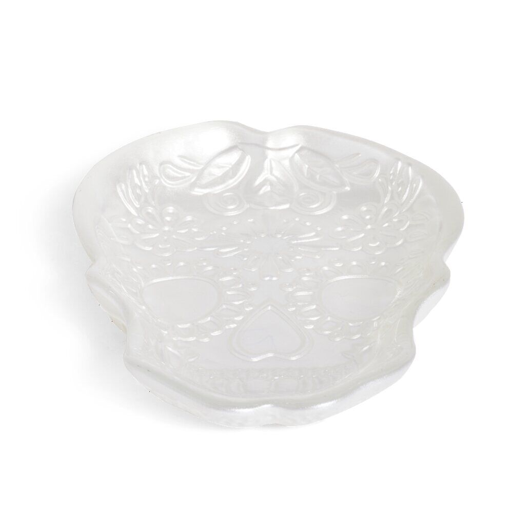 Plat Halloween tête de mort mexicaine en verre blanc 15x11xH2cm