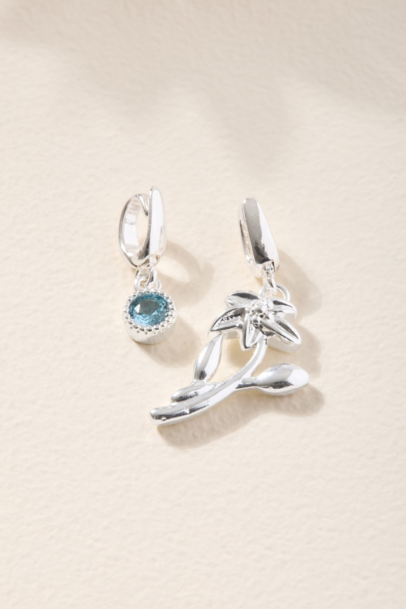 Birth Flower and Birthstone Charm Set Silver