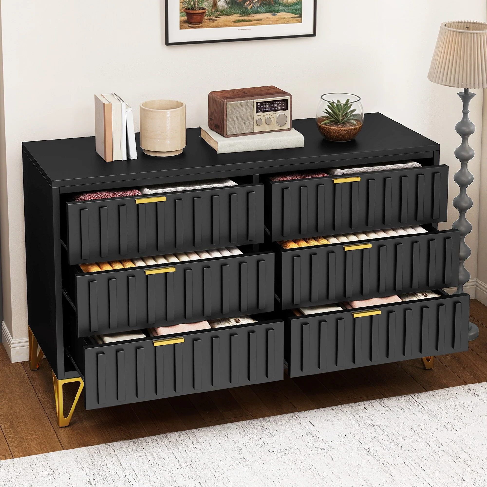 Moasis 6 Drawer Dressers & Chests of Drawers, Metal Modern Dresser for Bedroom