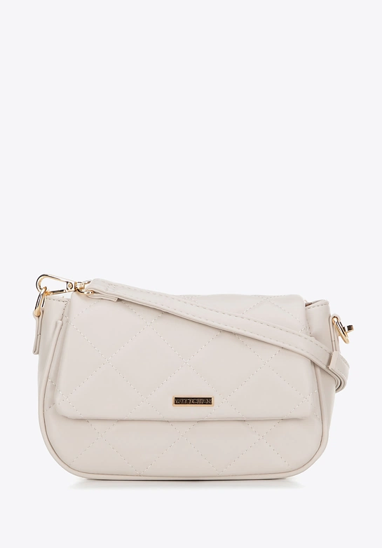Damska crossbody z ekoskóry w przeszycia kremowa