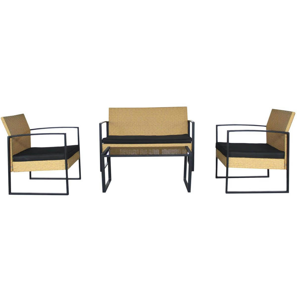 CANTA - Salon  de jardin 4 pièces tressé jaune et métal noir