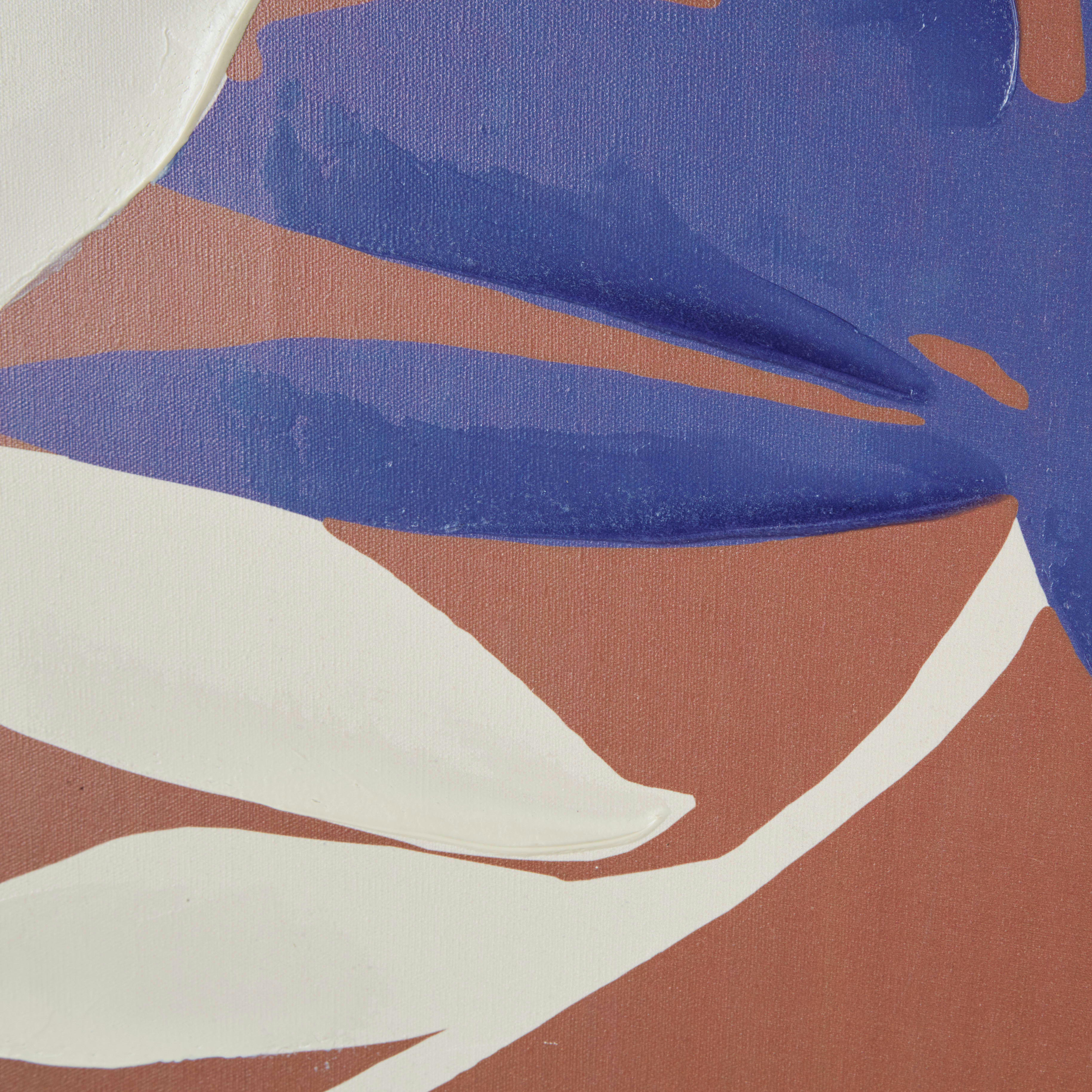 COLOMBINE - Toile imprimée et peinte feuillages écrus, bleus et marron 80x110