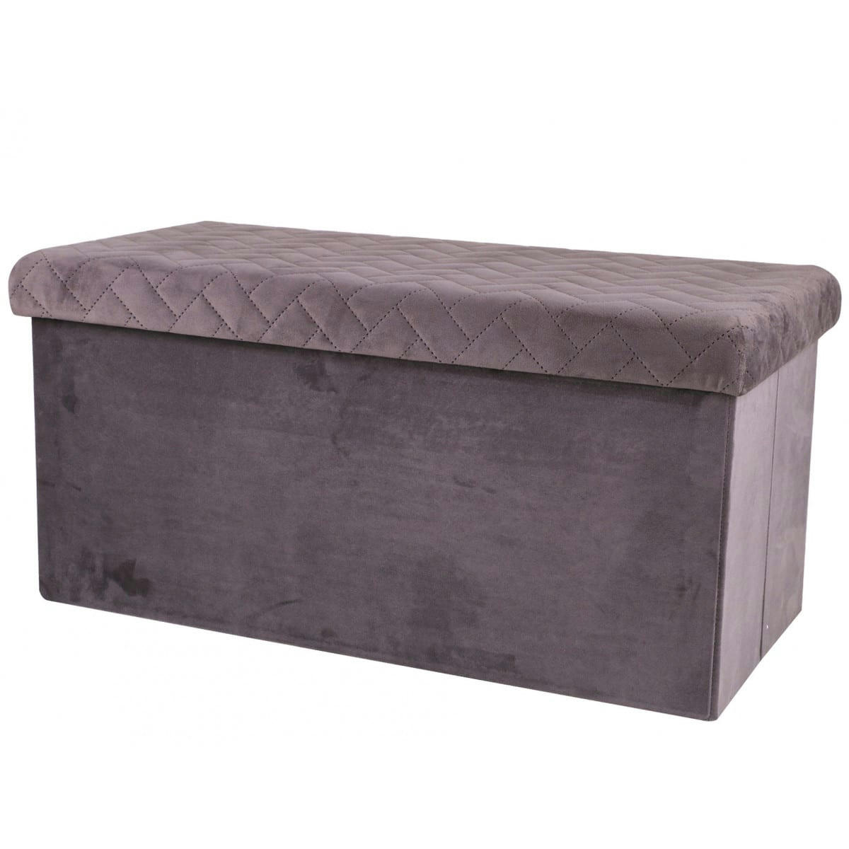 - Banquette coffre de rangement velours gris - 76x37.5x37.5cm