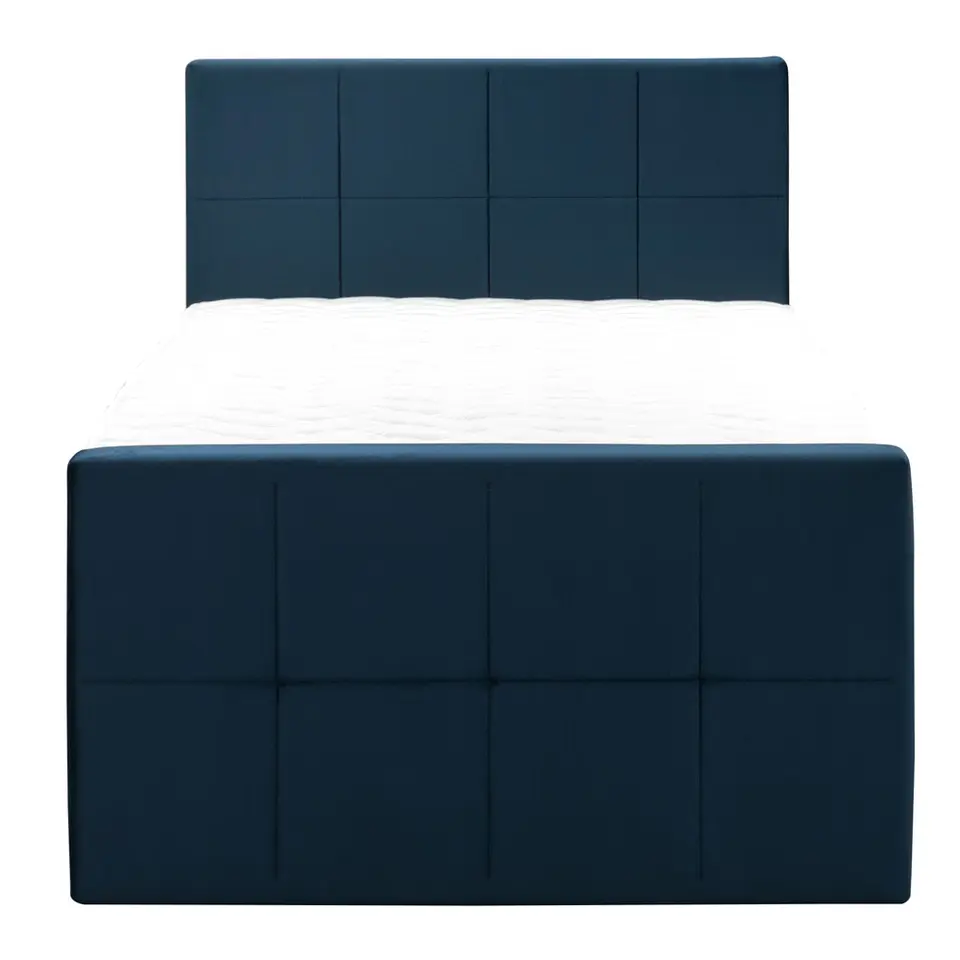 Boxspring met opbergruimte en voetbord Liv geblokt - blauw - 120x200cm