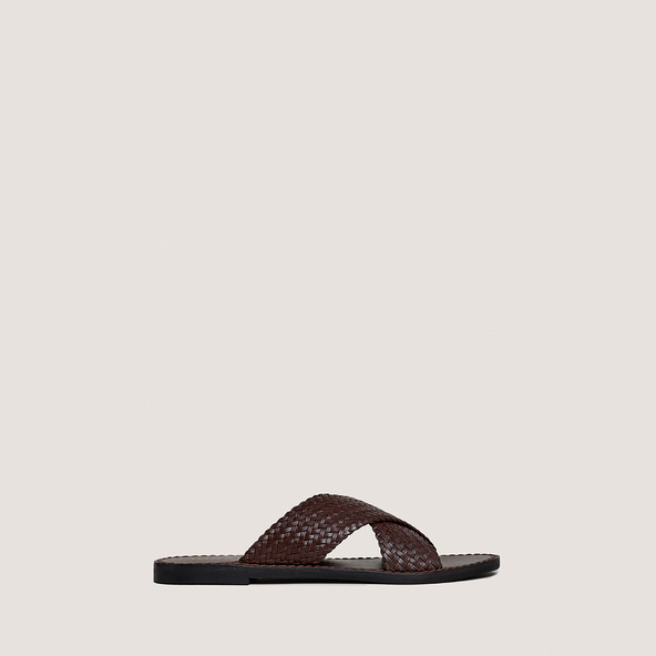 Nu-pieds à brides larges entrecroisées...en cuir marron foncé | WITCH