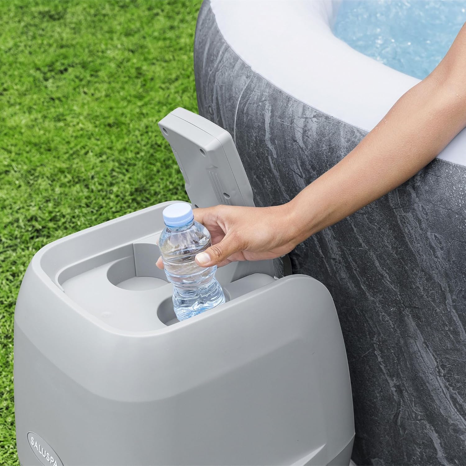 Bestway SaluSpa Fiji AirJet Large Round 2 to 4 Person Inflatable Hot Tub Portable Outdoor Spa with 120 AirJets and EnergySense Cover, Grey(Standard)
