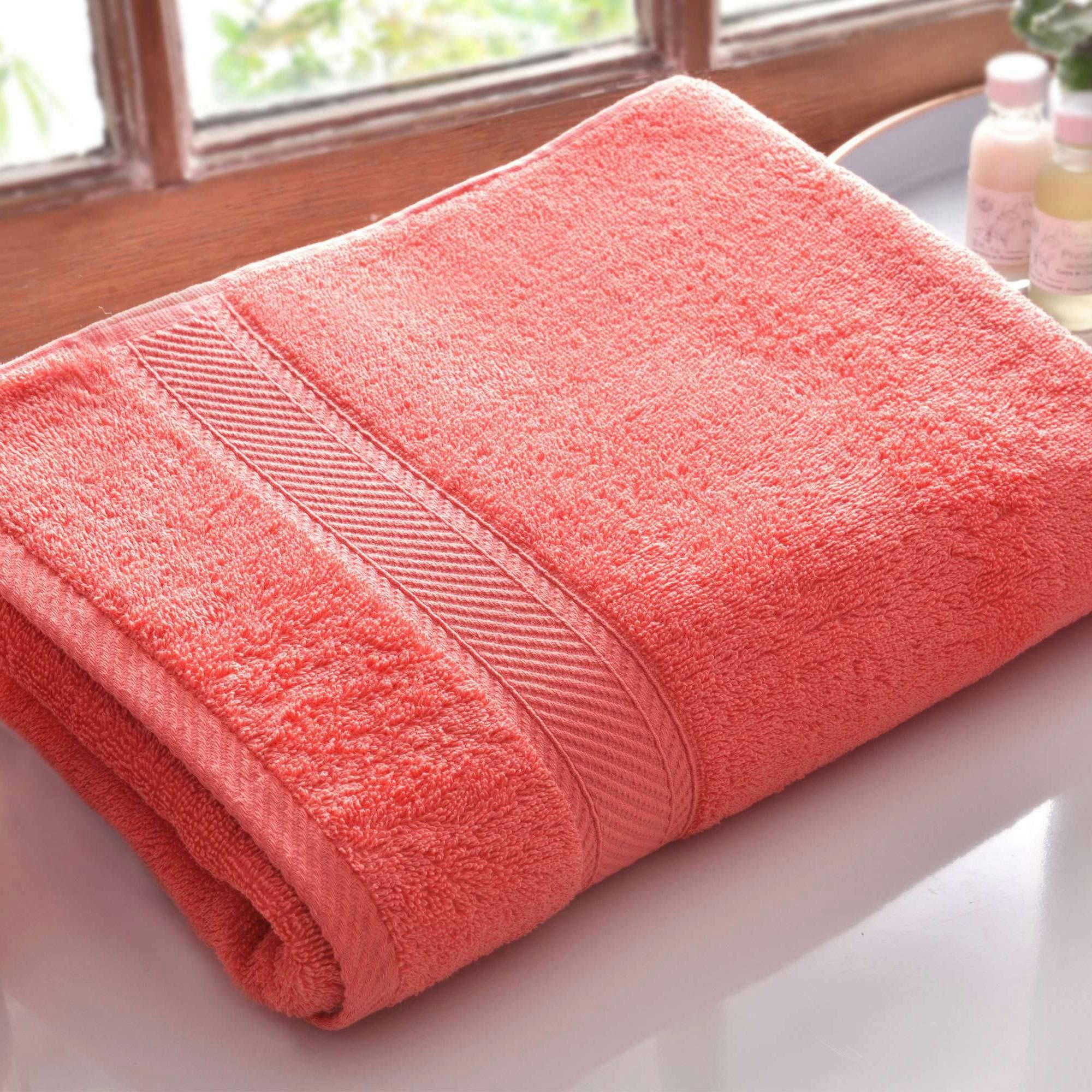 CLAIRE - Drap de bain 100x150 rose corail en coton