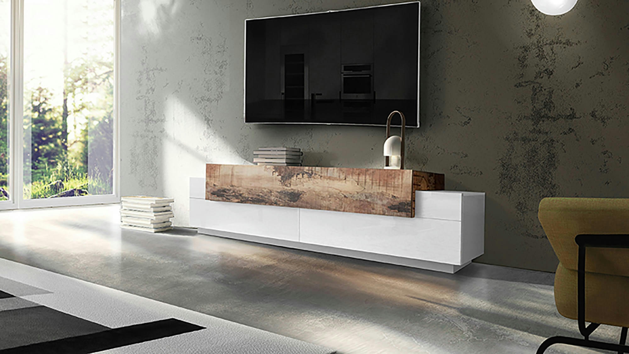 TEO - Armoire avec 3 portes effet bois blanc brillant et érable