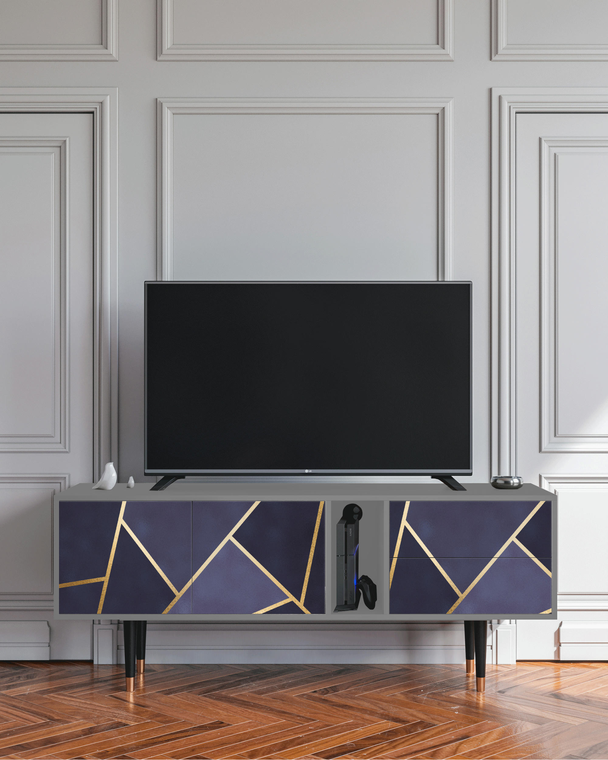 THE AMETHYST - Meuble TV  bleu 2 tiroirs et 2 portes L 170 cm