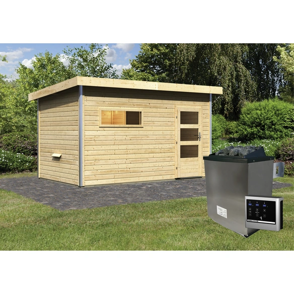 Saunahaus »Schwanenburg 3«, BxTxH: 393 x 231 x 239 cm, 9 kW Ofen mit ext. Steuerung