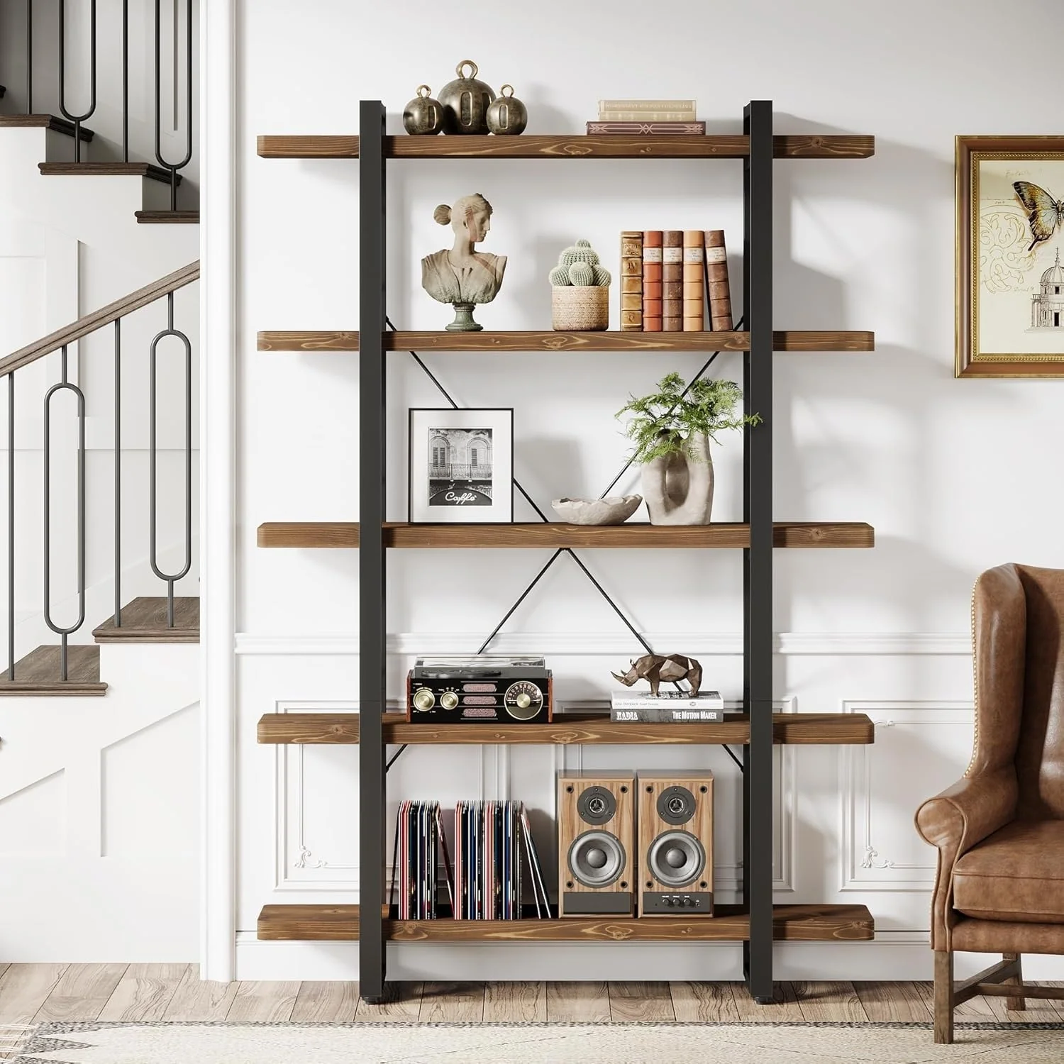 71.6 Inches Tall Solid Wood Bookshelf Bookcase with 5 Shelf