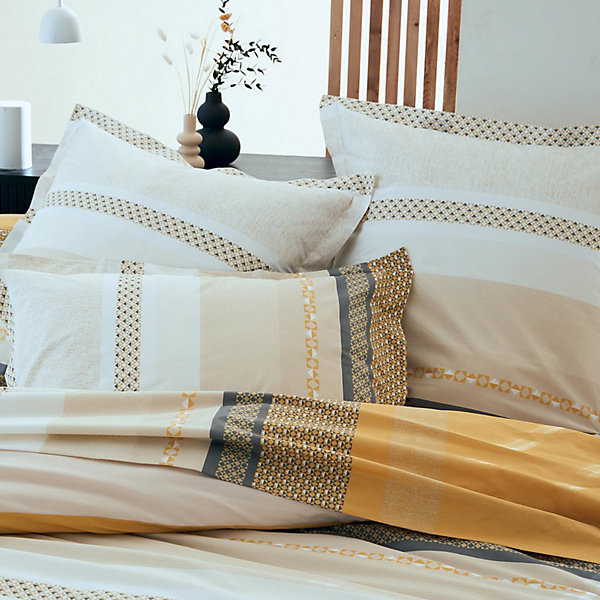 Parure de couette en percale de coton au style ethnique chic (240x220 cm - Jaune)