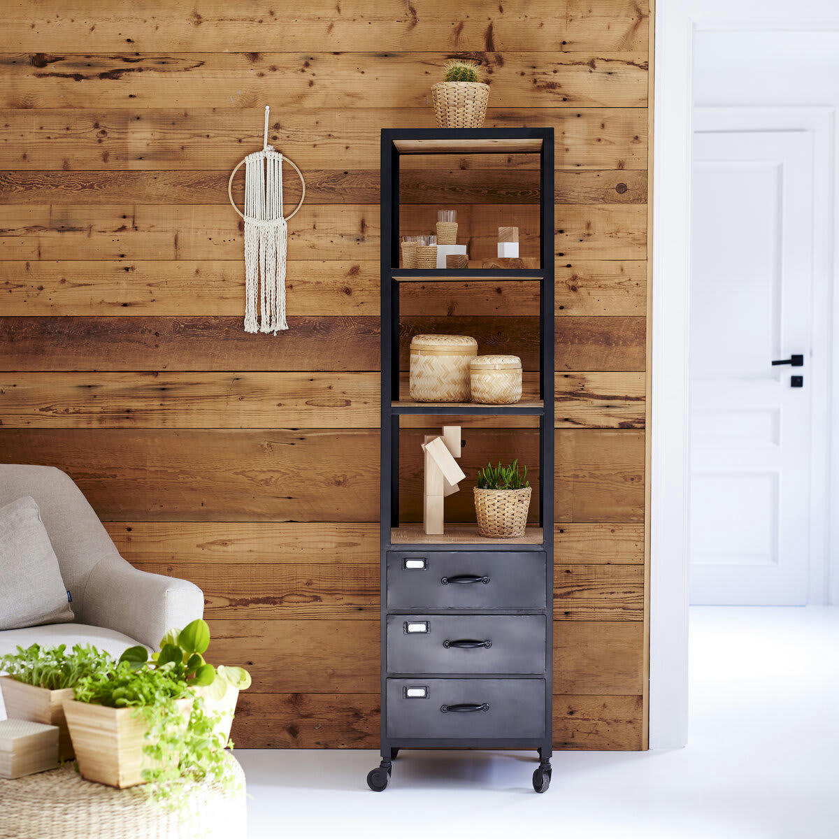 INDUSTRIEL - Colonne en manguier et métal