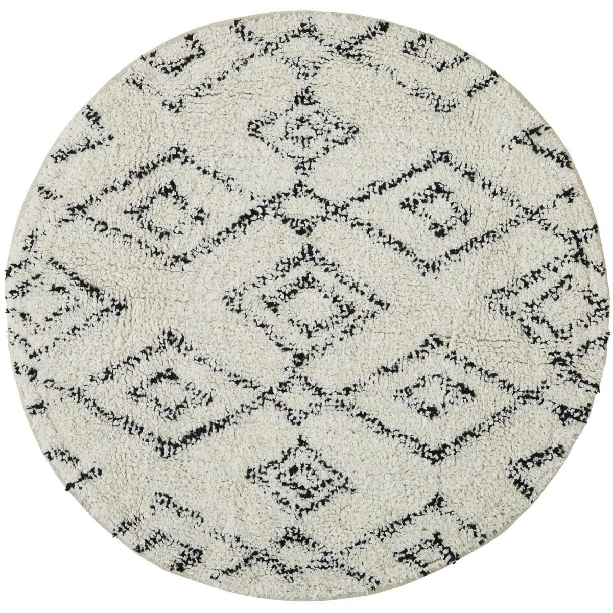 BOHEMIAN - Tapis coton rond fantaisie blanc 70x70cm