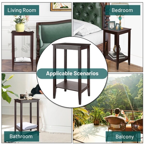 End Table Nightstand for Bedroom 2-Tier Sofa Table for Living Room, Dark Brown Finish
