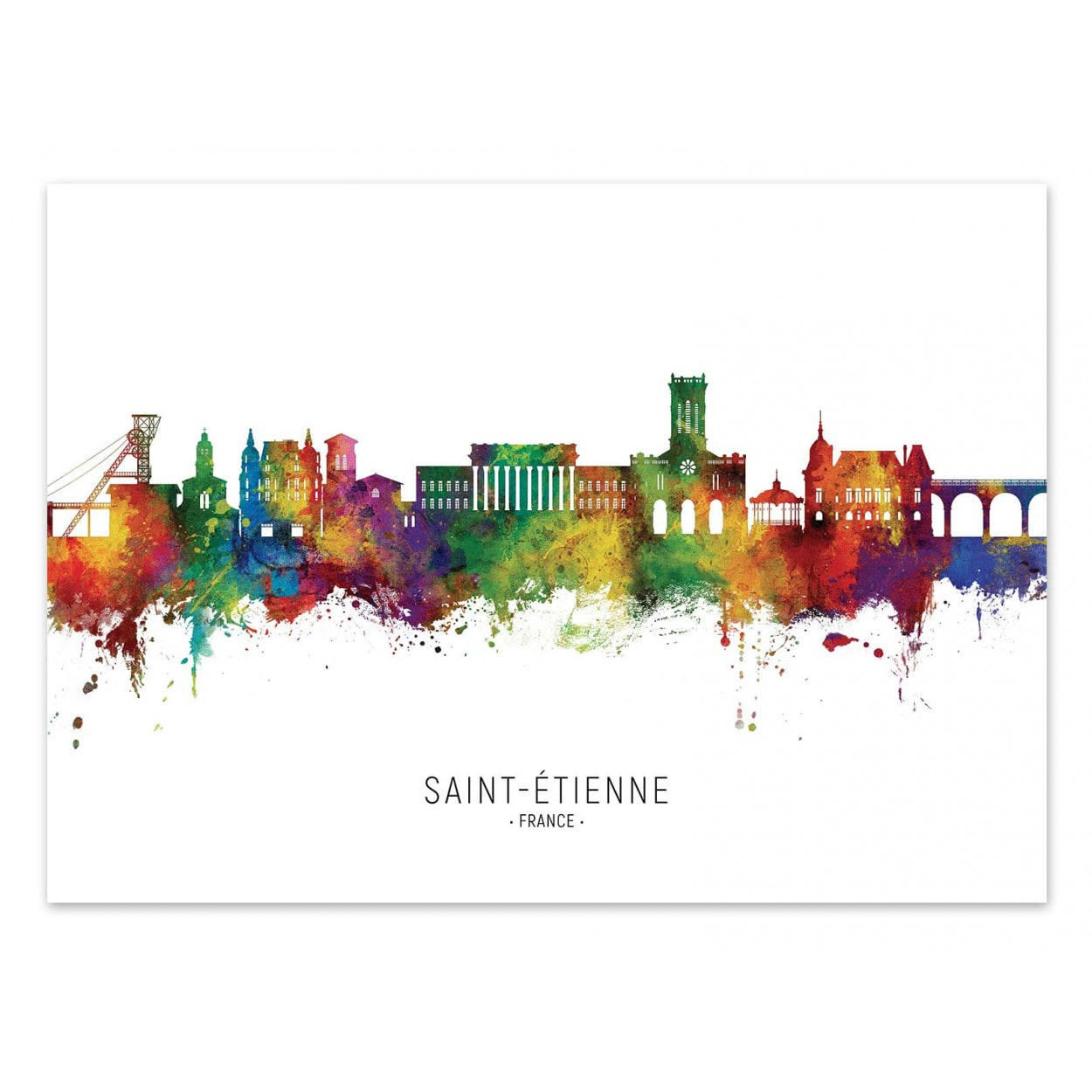 MICHAEL TOMPSETT - SAINT-ETIENNE FRANCE SKYLINE -  Affiche d'art 30 x 40 cm